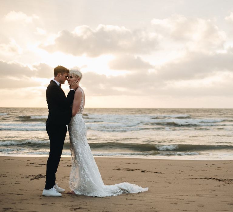 Portrait of Bride and Groom on the Beach