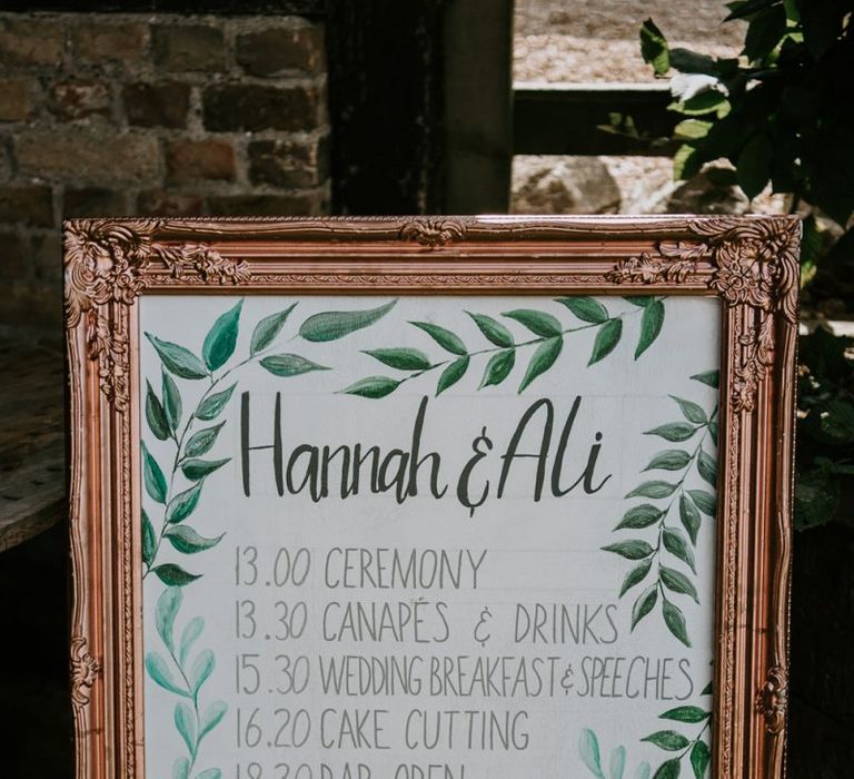 Order of The Day Wedding Sign in Gold Ornate Frame