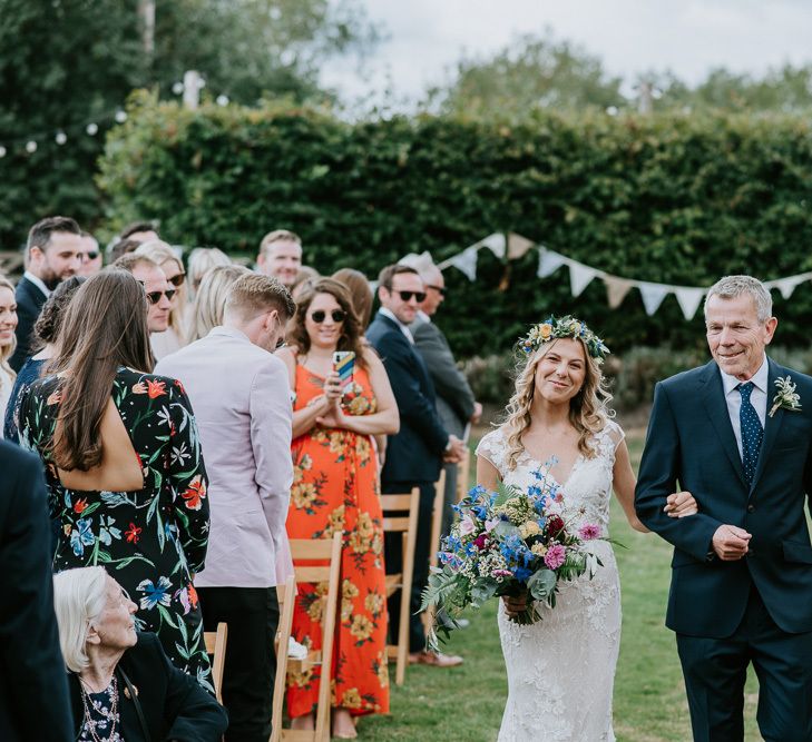 Outdoor Wedding Ceremony Bridal Entrance in Lace Watters Wedding Dress