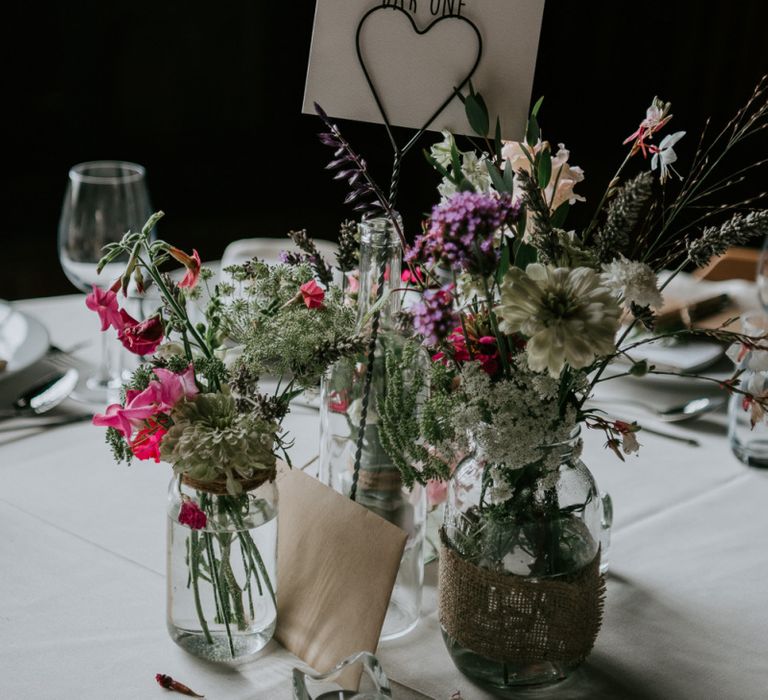 Colourful Homegrown Flower Centrepieces in Jars