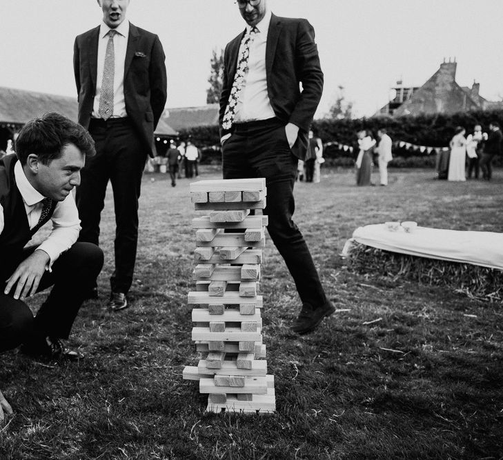 Wedding Guests Enjoying Giant Jenga Garden Game