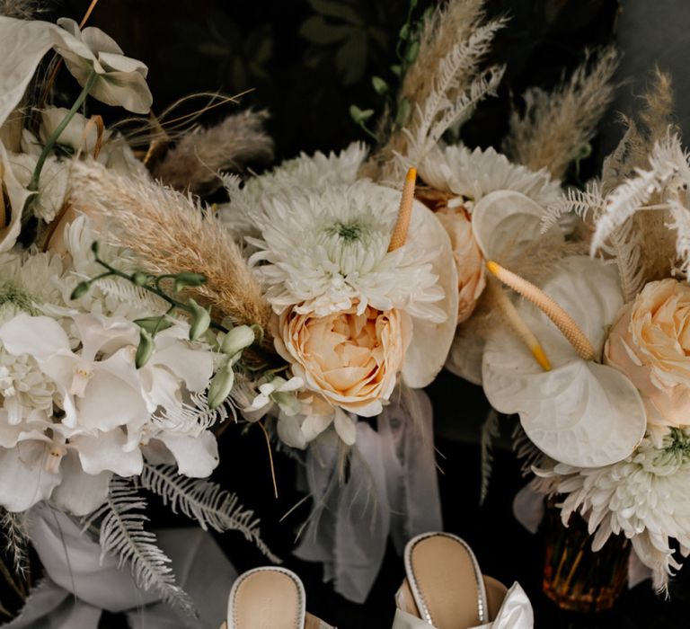 White Slip On Bridal Shoes with Bows