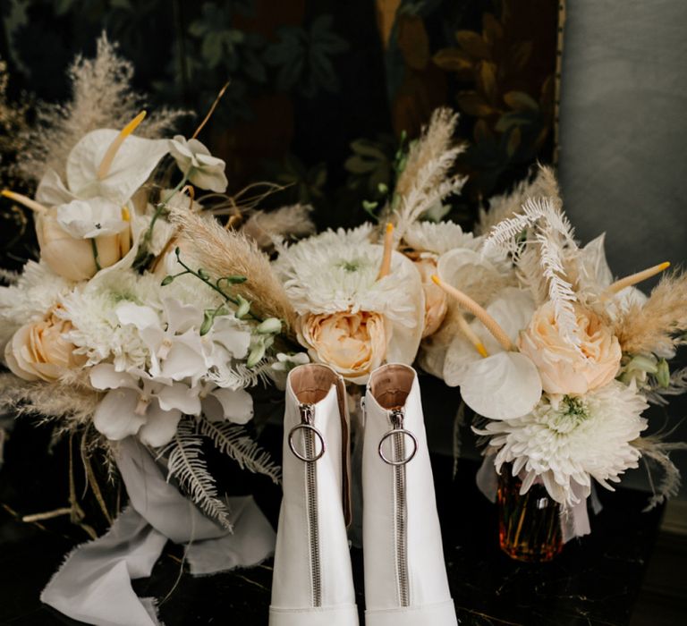 White Bridal Boots with Front Zip Detail