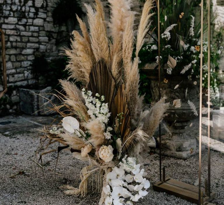 Pampas Grass and Orchid Floral Arrangement for the Altar