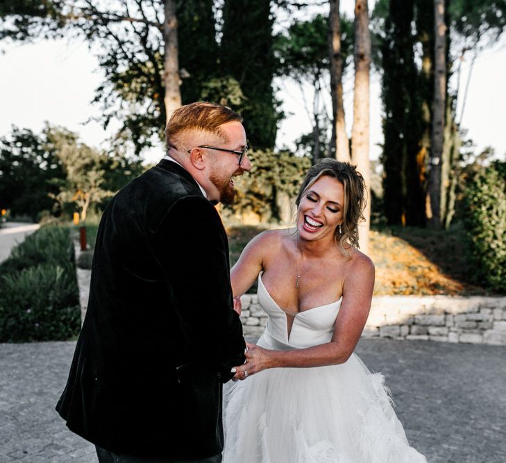 Bride and Groom Laughing Together