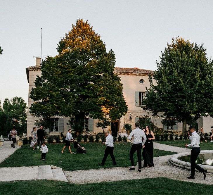 French Chateau Wedding Reception with Festoon Lights