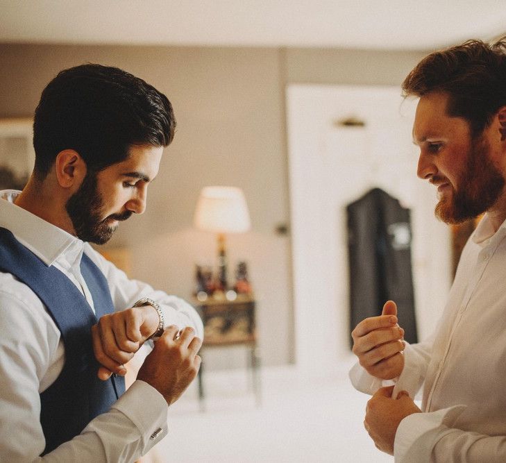 Groom Getting Ready For Wedding At Elmore Court