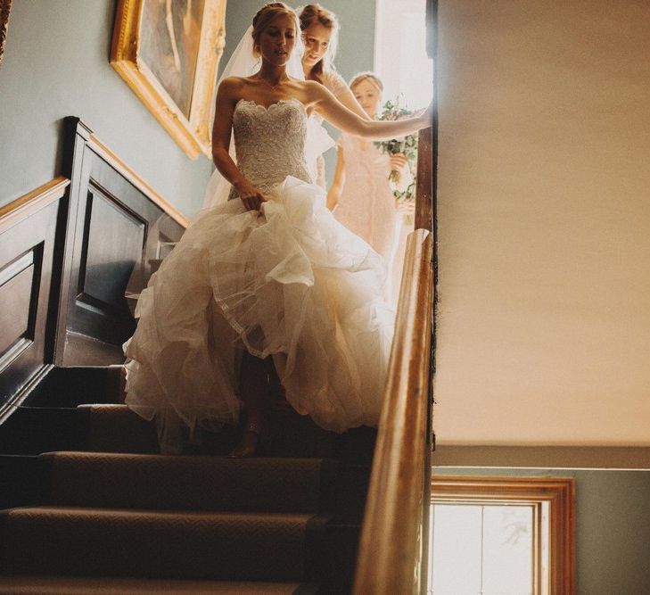 Bride Walks Downstairs to Ceremony In Mermaid Wedding Dress