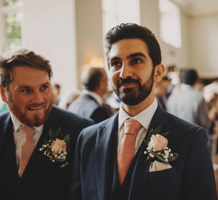 Groom In Pink Tie Waits At Altar For Bride