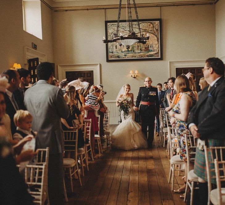 Bride Walks Down Aisle In Mermaid Wedding Dress With Father