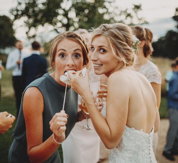 Bride Enjoys Sweet Treats With Guests In Mermaid Wedding Dress