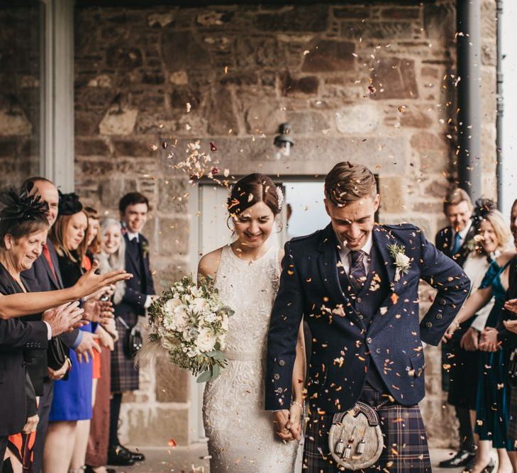 Confetti exit for bride and groom