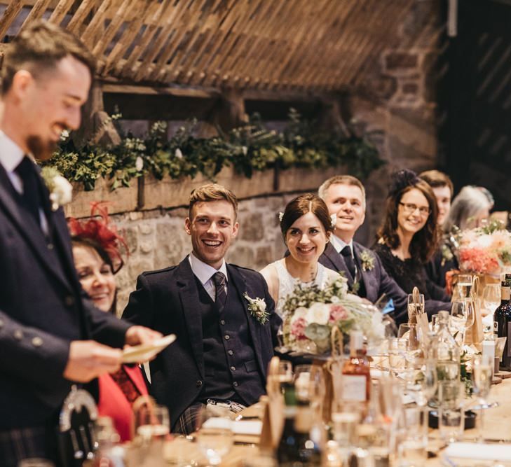 Wedding speeches at rustic wedding