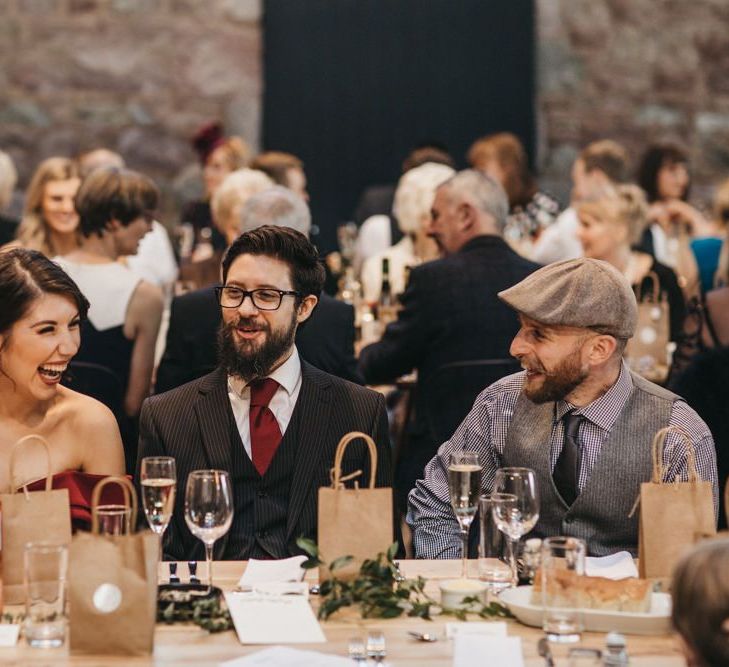 Guests during wedding breakfast at Guardswell Farm