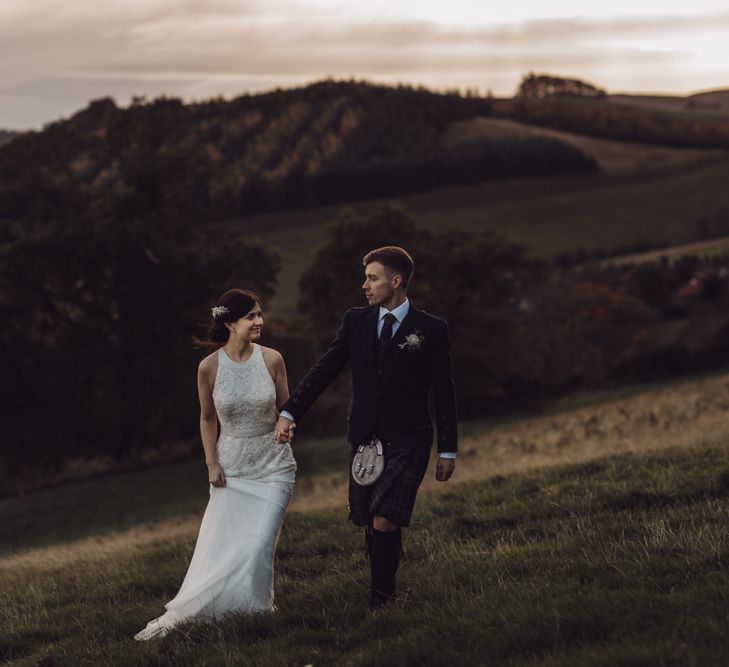 Bride wears Rosa Clara wedding dress for Autumn wedding