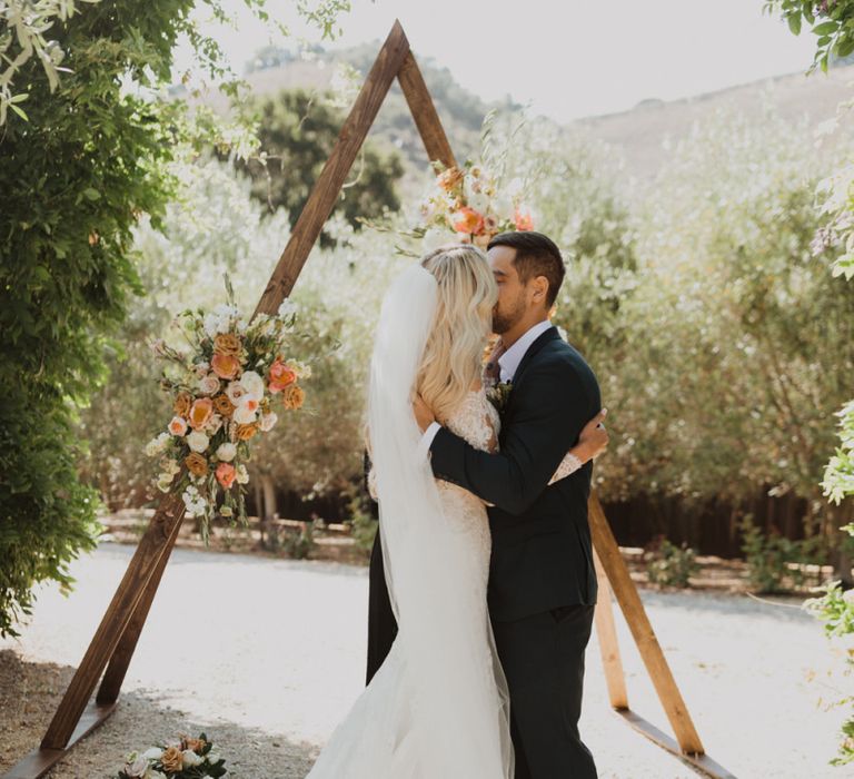 Bride and groom kissing at California elopement