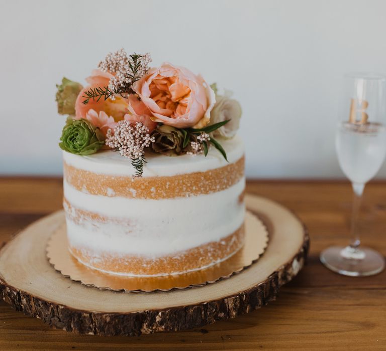 Single tier semi naked wedding cake for California elopement