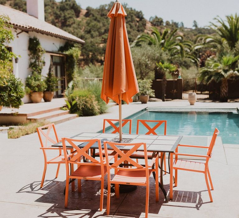 Coral outdoor seating area at  De Tierra Events California wedding venue