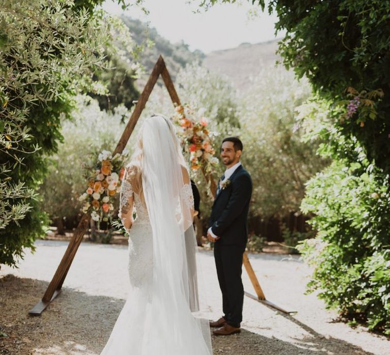 Lace Pronovias wedding dress for California elopement