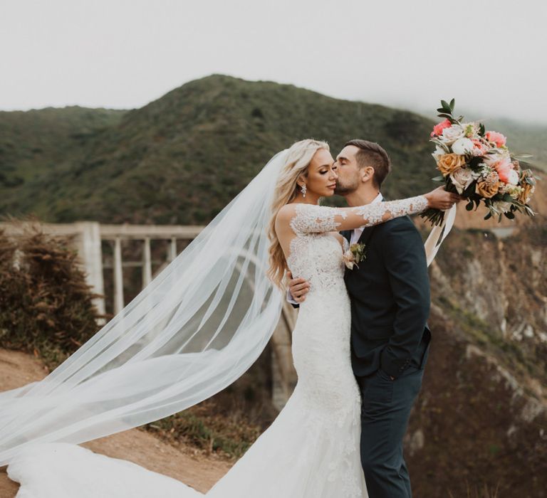 Bride and groom portrait at California elopement