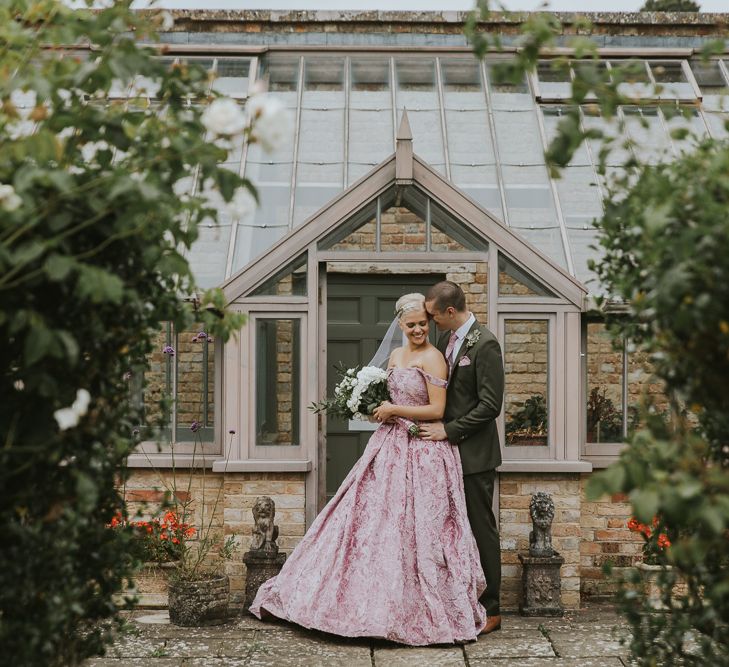 Blush Pink Wedding Dress For Outdoor Wedding Ceremony At Hethfelton House With Images From Dorset Wedding Photographer Paul Underhill