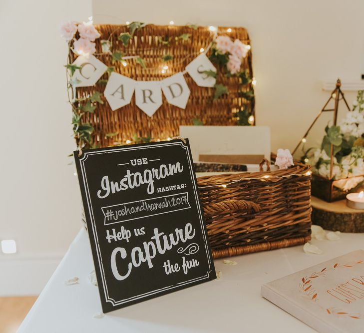 Hamper For Wedding Cards // Blush Pink Wedding Dress For Outdoor Wedding Ceremony At Hethfelton House With Images From Dorset Wedding Photographer Paul Underhill