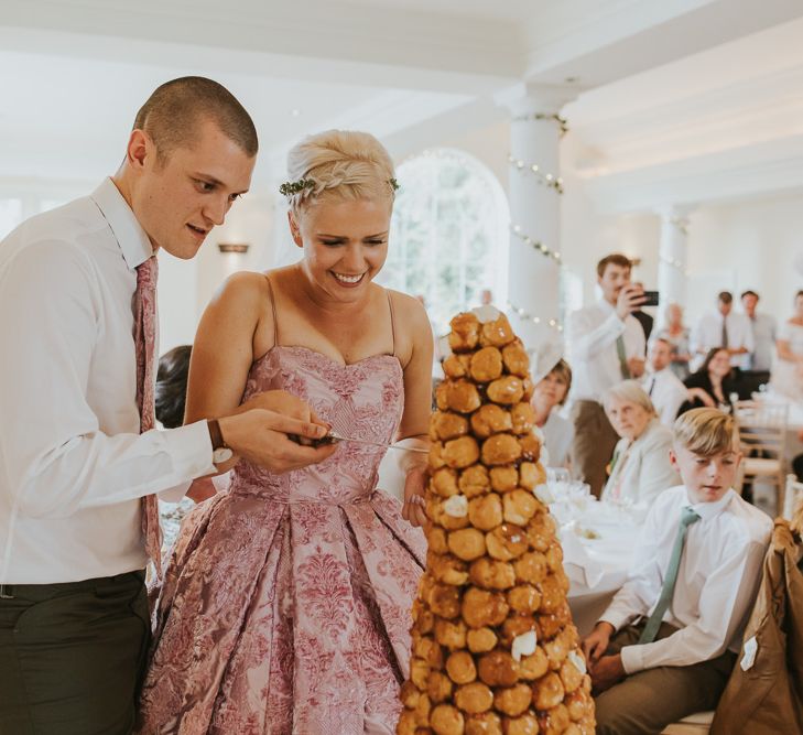 Blush Pink Wedding Dress For Outdoor Wedding Ceremony At Hethfelton House With Images From Dorset Wedding Photographer Paul Underhill