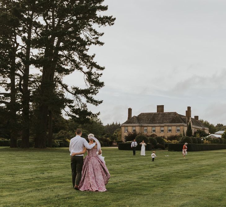 Blush Pink Wedding Dress For Outdoor Wedding Ceremony At Hethfelton House With Images From Dorset Wedding Photographer Paul Underhill