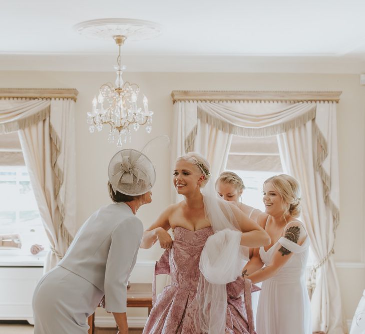 Blush Pink Wedding Dress For Outdoor Wedding Ceremony At Hethfelton House With Images From Dorset Wedding Photographer Paul Underhill