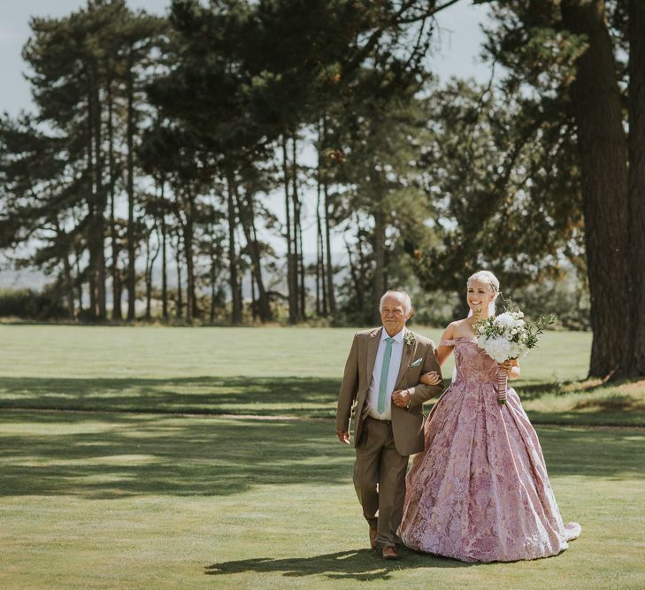 Blush Pink Wedding Dress For Outdoor Wedding Ceremony At Hethfelton House With Images From Dorset Wedding Photographer Paul Underhill