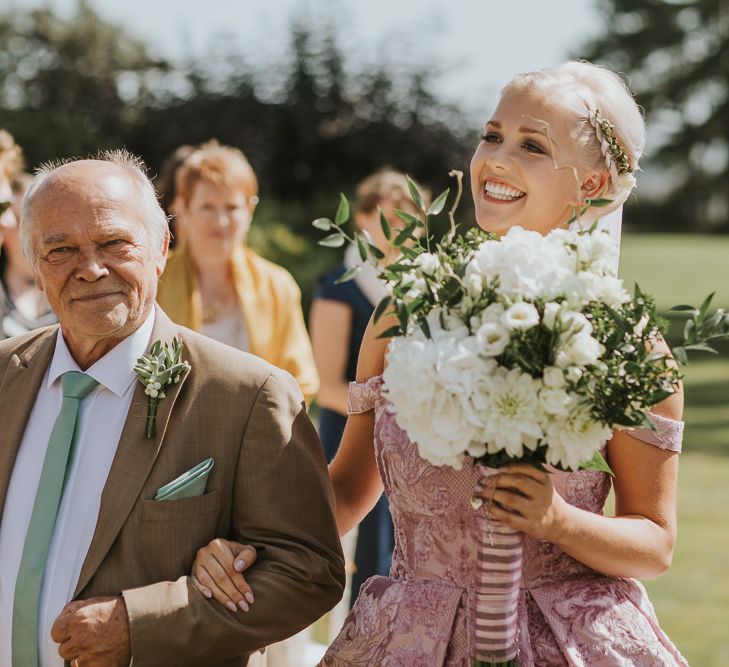 Blush Pink Wedding Dress For Outdoor Wedding Ceremony At Hethfelton House With Images From Dorset Wedding Photographer Paul Underhill