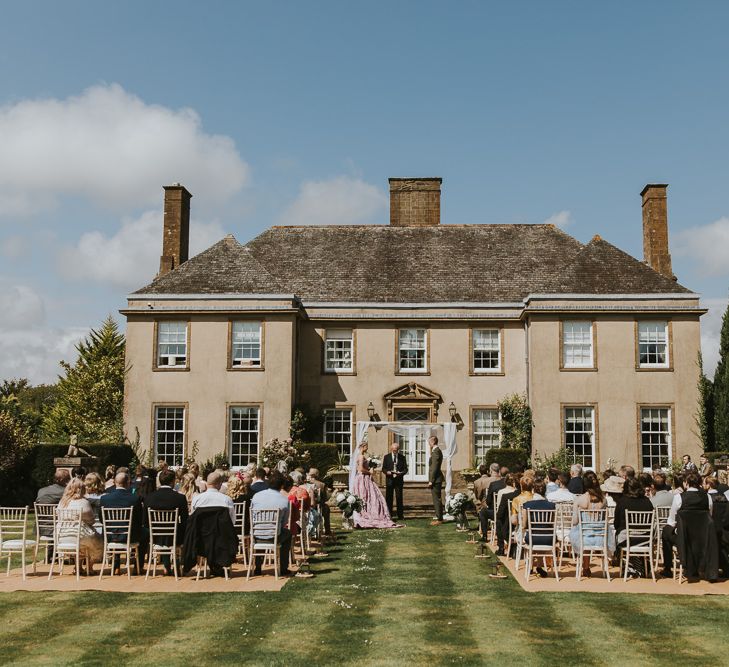 Blush Pink Wedding Dress For Outdoor Wedding Ceremony At Hethfelton House With Images From Dorset Wedding Photographer Paul Underhill