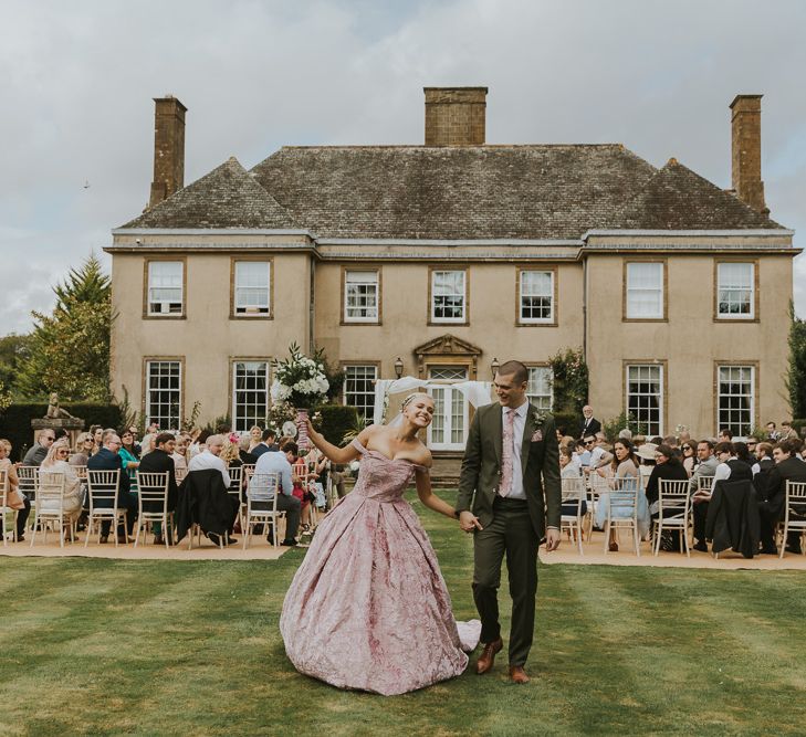 Blush Pink Wedding Dress For Outdoor Wedding Ceremony At Hethfelton House With Images From Dorset Wedding Photographer Paul Underhill