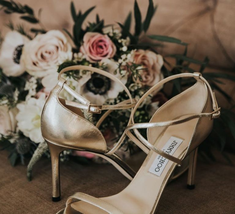 Gold wedding shoes for bride