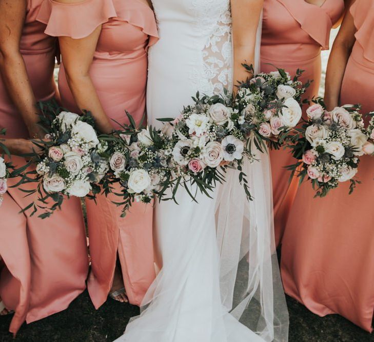 Blush and white bridesmaid bouquets