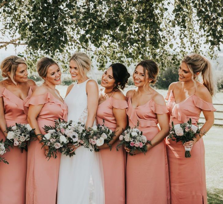 Pink bridesmaid dresses for rustic wedding