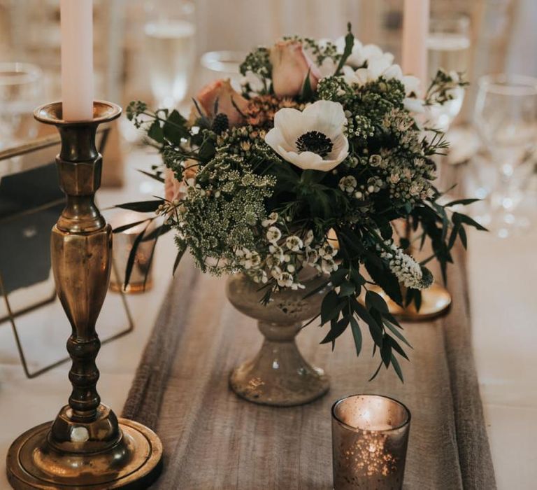 Wedding flowers and candle decor with Anemones