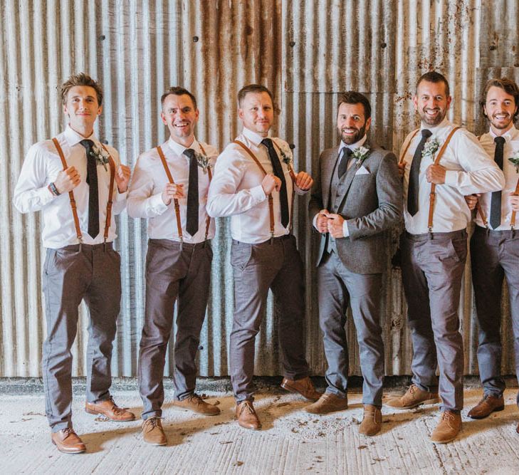 Groom in Three-Piece Wool Suit and Groomsmen in Chino's and Braces