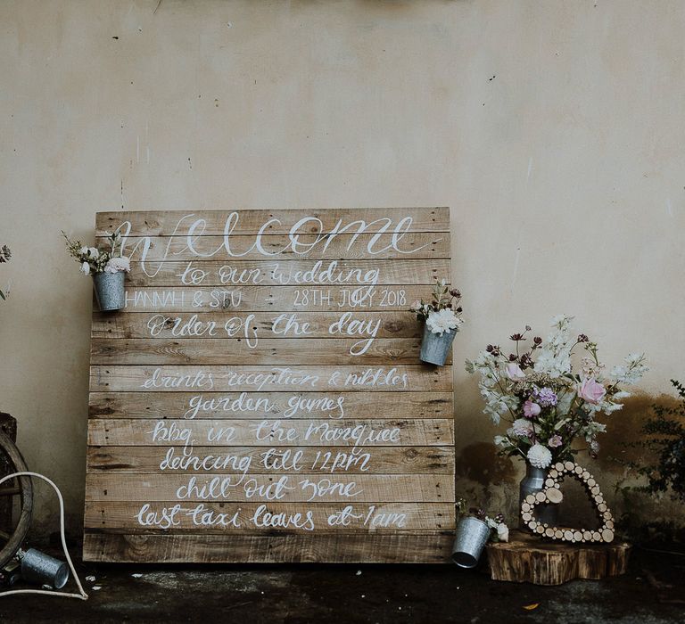 Wooden Pallet Welcome Sign and Order of The Day