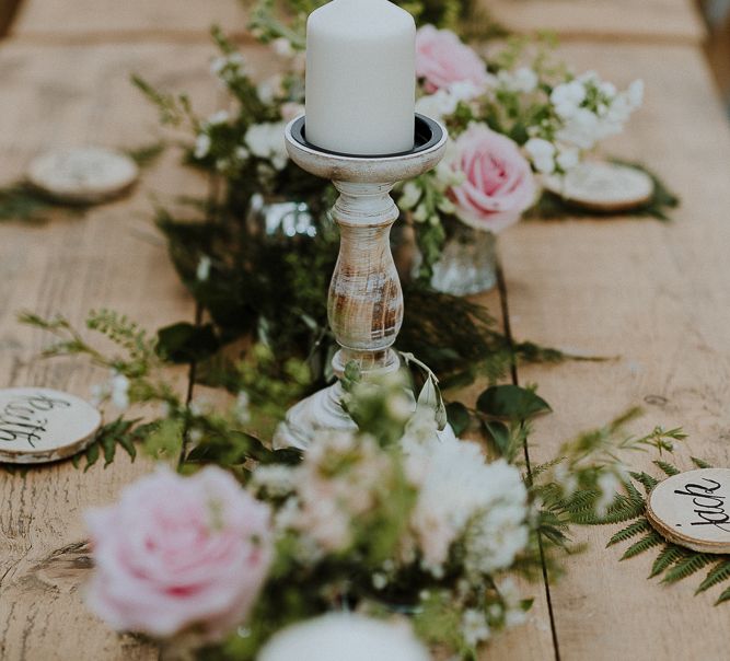 Table Runner of Candle Sticks and Floral Garland