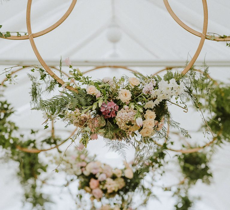 Hanging Flower Hoop Wedding Decor with Foliage and Flowers