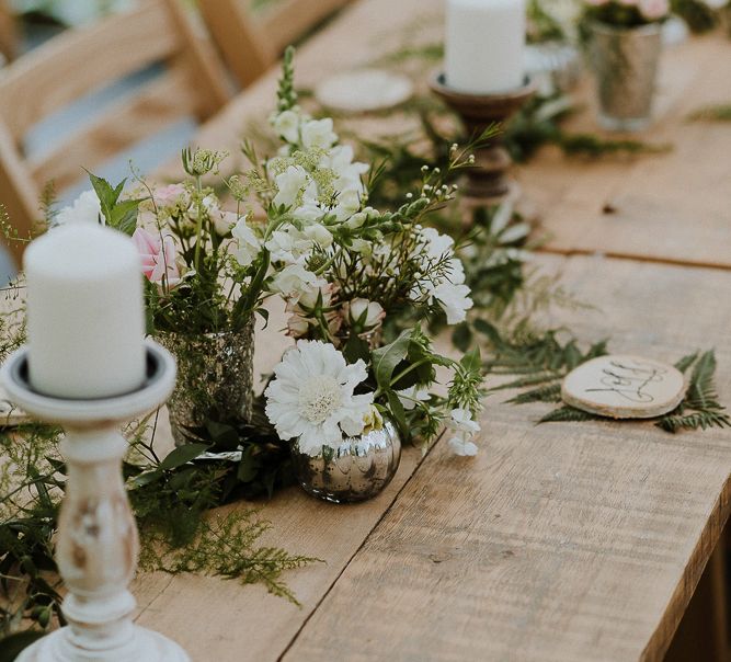 Wooden Table with Flower Table Centrepiece and Candles