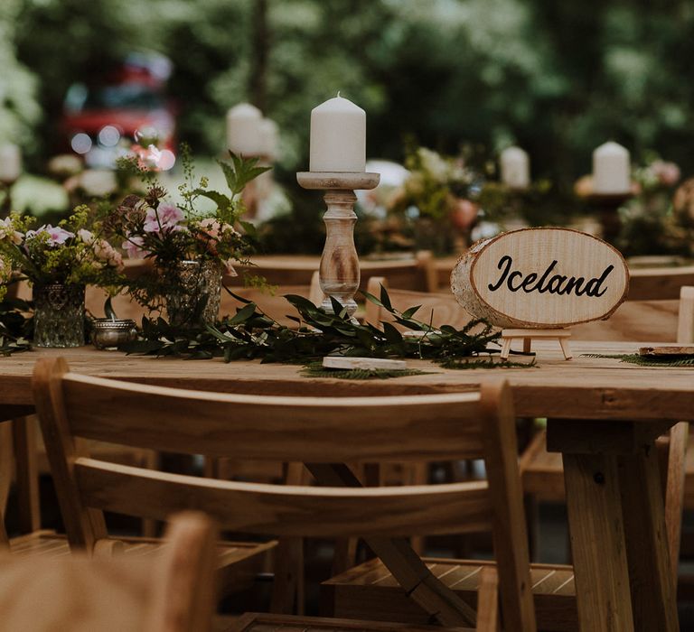 Engraved Wooden Tree Slice Table Name