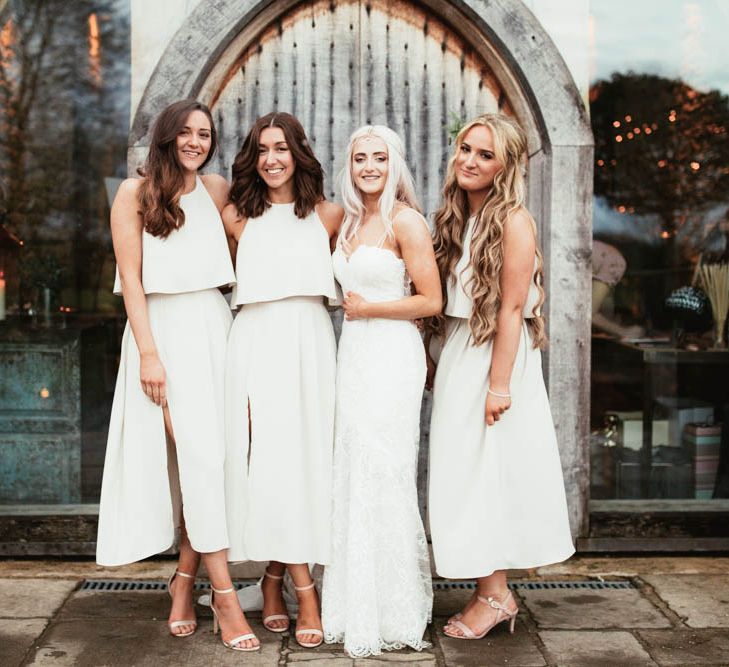 All White Bridal Party with Bridesmaids in Dresses from ASOS and Bride  in Danni Made With Love Bridal  Wedding Dress