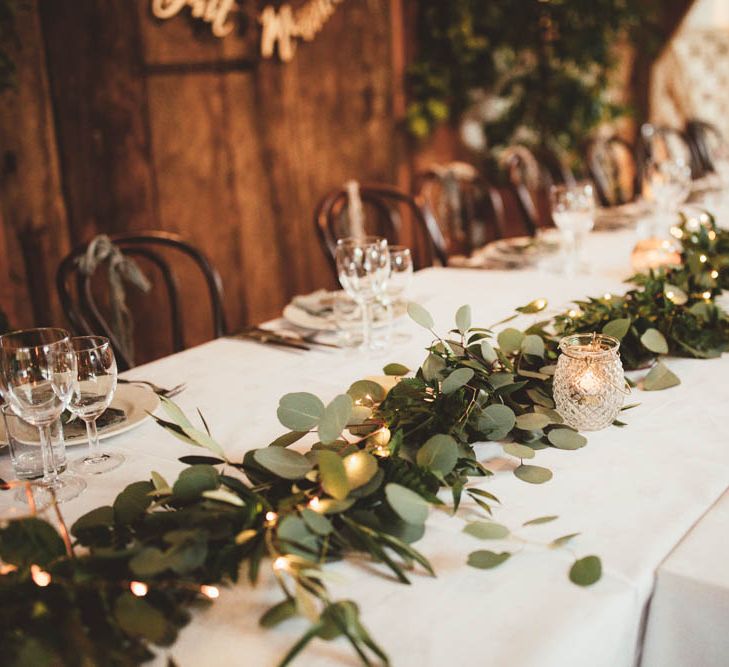 Greenery and Fairy Light Table Runner