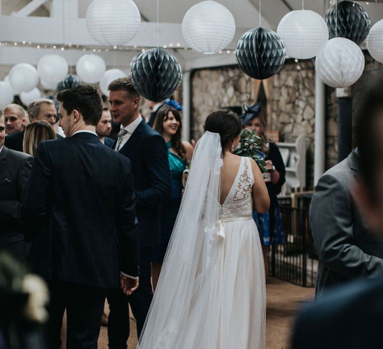 Bride in blush Tamsin Catherine Deane wedding dress