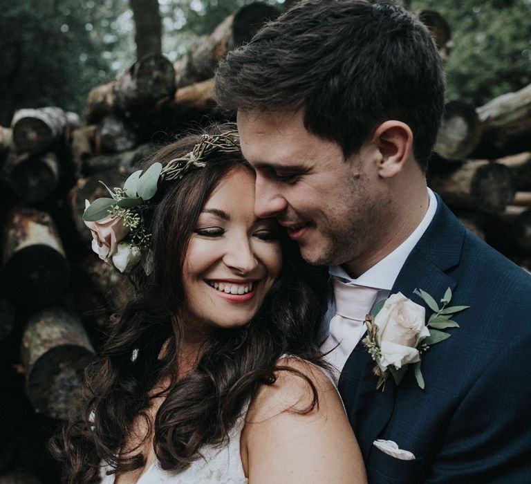 Beautiful bride with flower crown and natural makeup