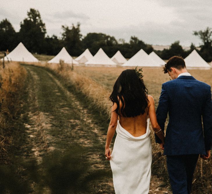 Bell Tent Camping For Wedding // Bride In The Row For Bohemian Wedding In The Cotswolds With PapaKata Tipi And Ceremony At Merriscourt With Images From Carla Blain Photography