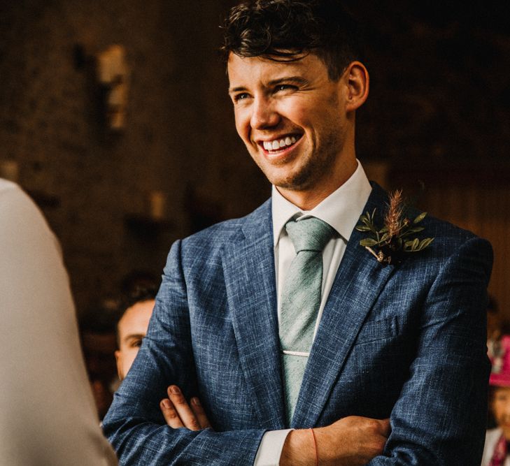 Cad &amp; The Dandy Suit For Groom // Bride In The Row For Bohemian Wedding In The Cotswolds With PapaKata Tipi And Ceremony At Merriscourt With Images From Carla Blain Photography