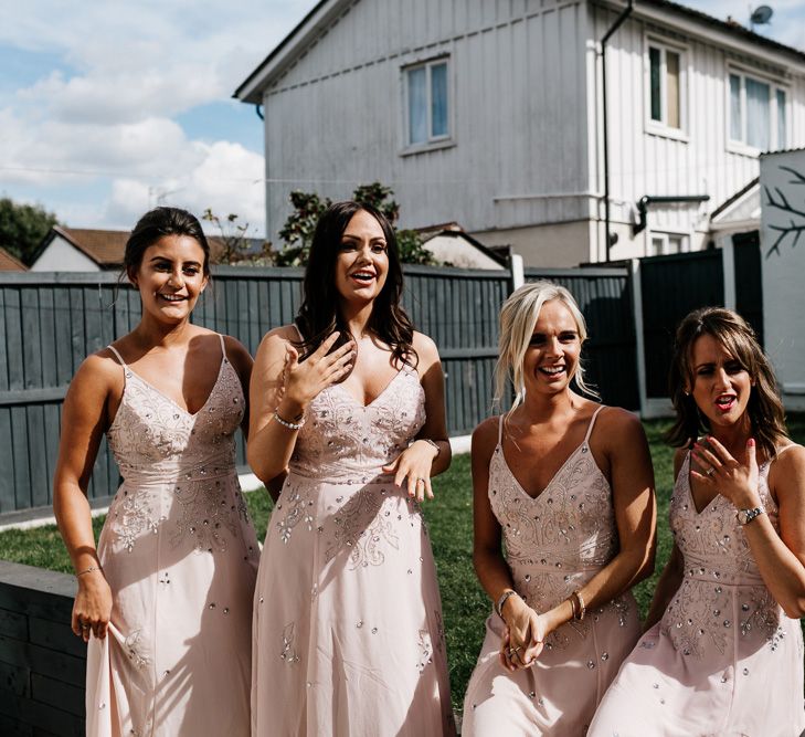 Bridesmaids in Pink Strappy Dresses with Jewels From ASOS